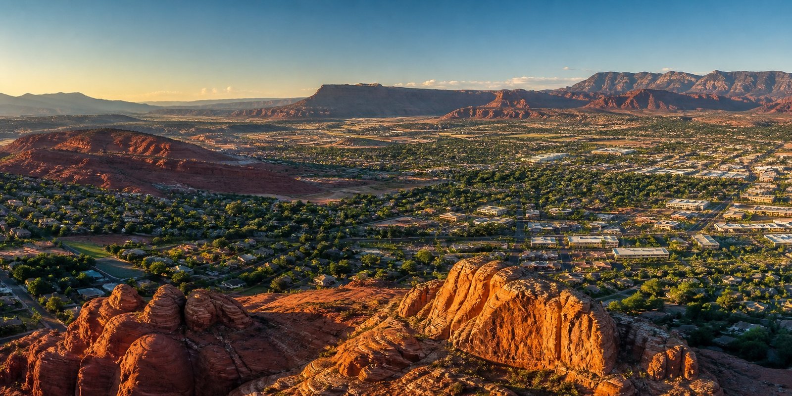 Aerial view of St. George and the red-rock landscape of Southern Utah